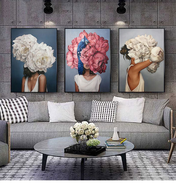 Tableau | Femme fleurs cheveux